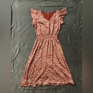 Vince Camuto Burnt Orange Midi Dress with White Spotted Pattern - Preppy